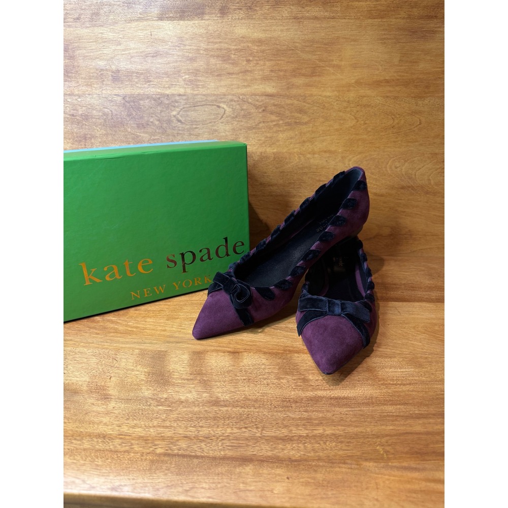 NEW Kate Spade Kalani Burgundy Suede ballerina Bow Pointed Toe Flats Shoes 8M